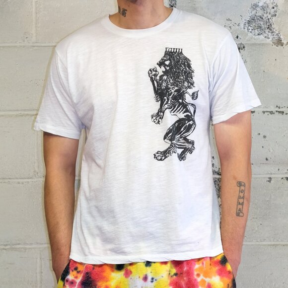 Royal Lion T-Shirt - White Crew Neck T-Shirt - by Devils May Care - Unisex - Picture 5 of 6